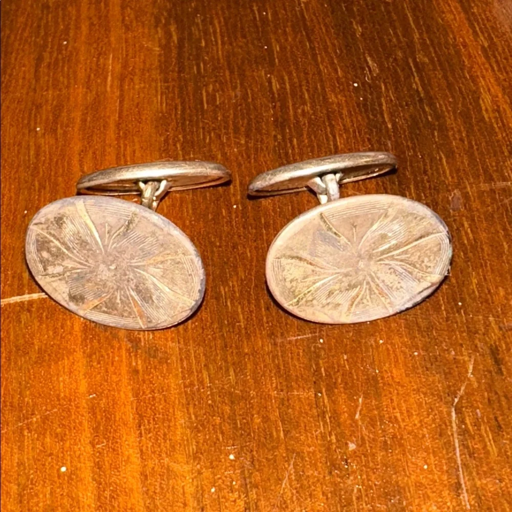 Vintage Etched Brass Oval‎ Cufflinks